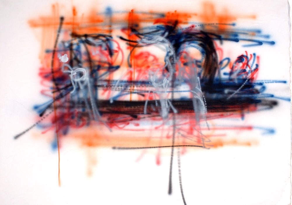Frontal - Acrylic, spraycan, paper on board