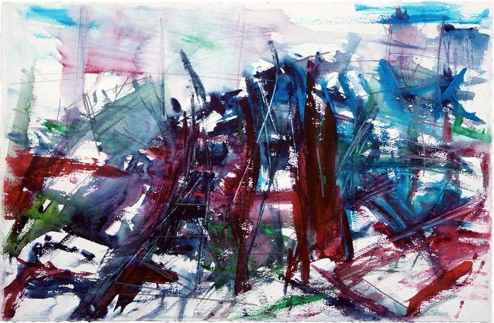 Land water - Watercolour paint, pencil on paper